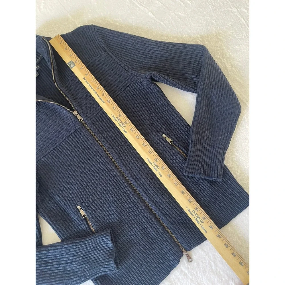 Banana Republic Mens M Wool Blend Ribbed Full Zip Sweater Jacket Navy Blue